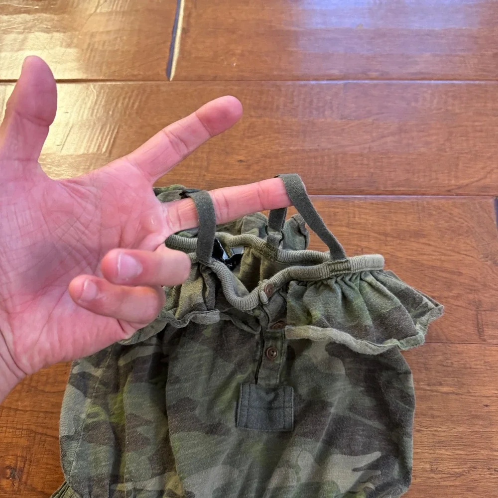 Ralph Lauren Romper Girls 3T Green Camo Dragon Embroidered Ruffle Henley Cotton